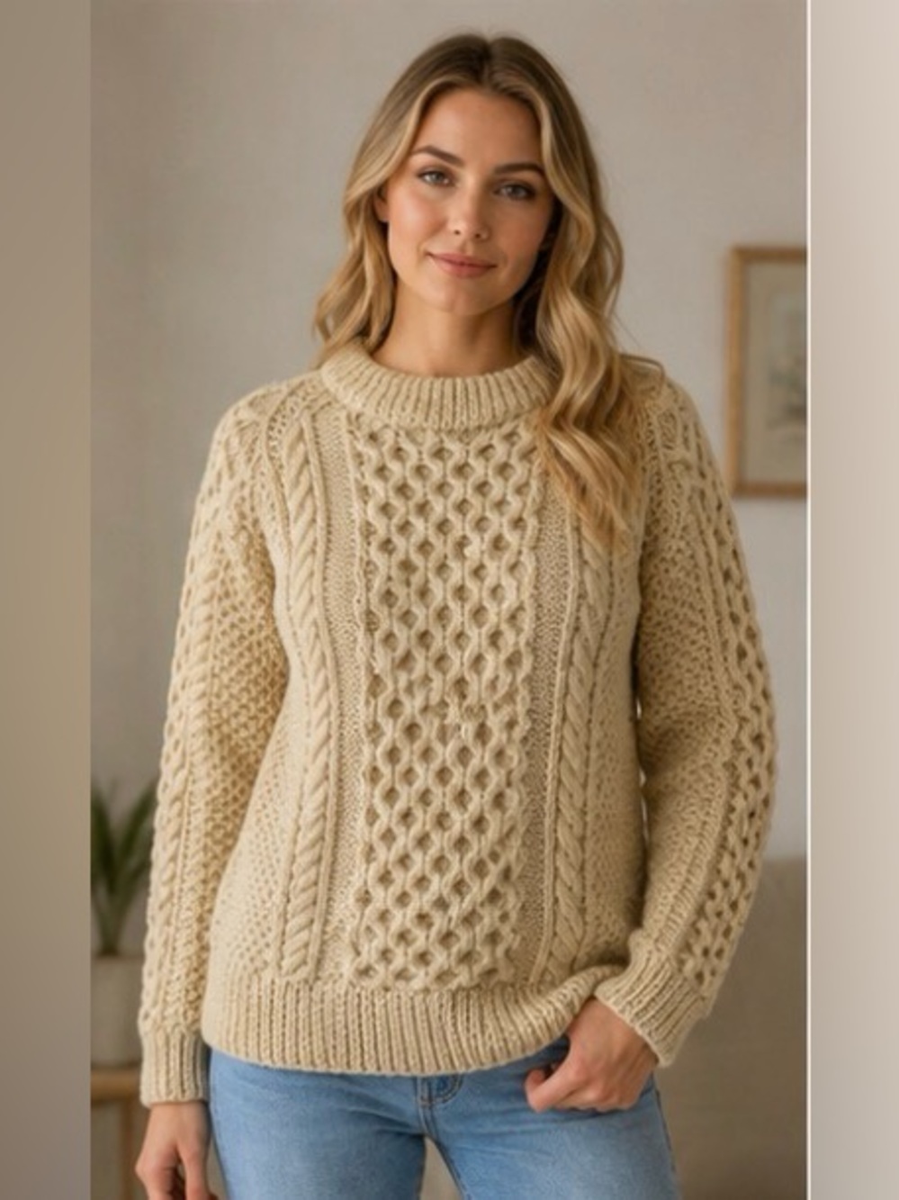 Vintage Irish Aran Sweater
IreCraft Handknit Wool Cable Knit
Made in Ireland M/L